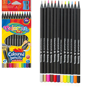 Colorino Pastelky trojhranné, čierne drevo, s orezávatkom 12 farieb