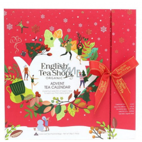 English Tea Shop Bio Adventný kalendár červený 25 kusov biologicky odbúrateľných pyramídiek čaju, 13 príchuťou, 50 g, darčeková sada