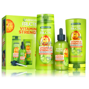 Garnier Fructis Vitamin & Strength šampón pre slabé vlasy s tendenciou vypadávať 250 ml + kondicionér pre slabé vlasy s tendenciou vypadávať 200 ml + sérum proti vypadávaniu vlasov 125 ml, kozmetická sada