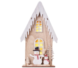 Emos Vianočný drevený domček so snehuliakom 28,5 x 16 cm + časovač