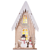 Emos Vánoční dřevěný domek se sněhulákem 28,5 x 16 cm + časovač