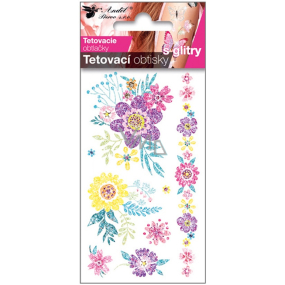 Tetovacie obtlačky s trblietkami Kvety 10,5 x 6 cm