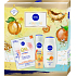 Nivea Floral Love Skin Radiance textilná maska na tvár + Nivea Floral Love sprchový gél 250 ml + Nivea Floral Love telové mlieko 250 ml, kozmetická sada pre ženy