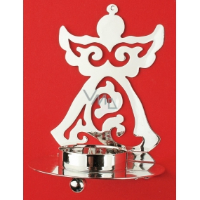 Svietnik kovový strieborný anjel 11 cm na čajovú sviečku