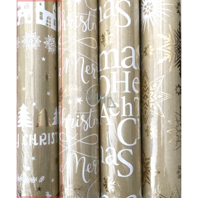 Zowie Darčekový baliaci papier 70 x 150 cm Vianočný Luxusné Urban s razbou zlatý - Merry Christmas, stromy, jelene, domy