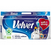 Velvet Winter Edition jemný bílý toaletní papír se zimním potiskem 3 vrstvý 8 kusů
