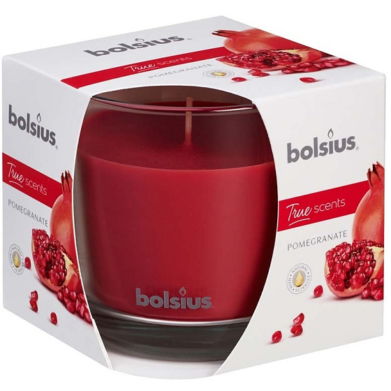 Sviečka Bolsius True Scents s vôňou granátového jablka v skle 95 x 95 mm, doba horenia 43 hodín