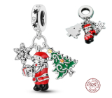 Charm Striebro 925 Vianočný 3v1 Santa, stromček a hviezda, prívesok na náramok Vianoce