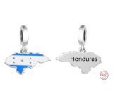 Charm Striebro 925 Honduras vlajka - hojdajúca sa mapa, prívesok na náramok cestovanie