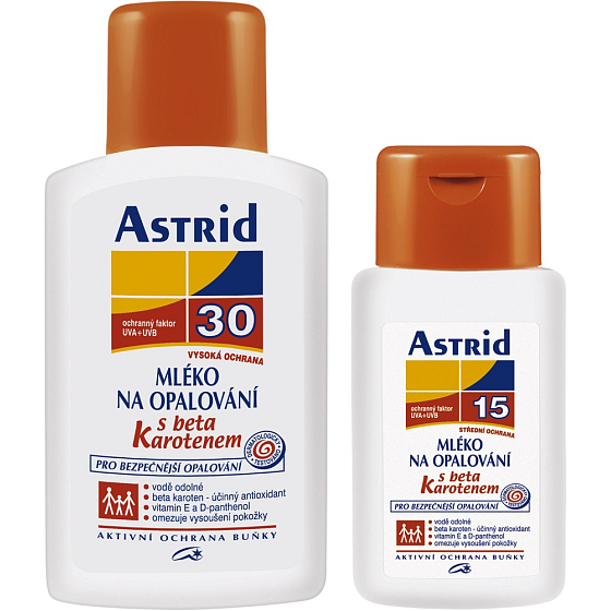 Astrid F30 Mlieko na opaľovanie 200 ml + F15 Beta-karoténom mlieko na opaľovanie 100 ml