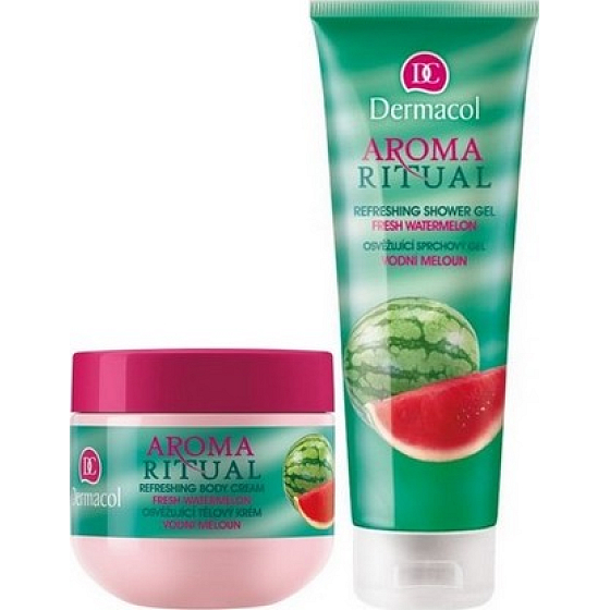 Dermacol Aroma Ritual Vodný melón Osviežujúci telový krém 300 ml + sprchový gél 250 ml, kozmetická sada