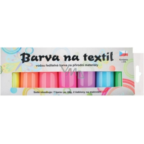 Kreativ Colour Farby na textil - svetlý, svietiaci v tme sada 7 farieb 20 g + 2 šablóny 6,5 x 2 cm