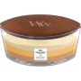 Woodwick Trilogy Golden Treats - Zlaté lahôdky vonná sviečka s dreveným širokým knôtom a viečkom loď 453 g