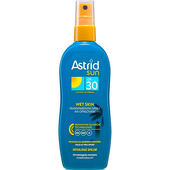 Astrid Sun Wet Skin OF30 transparentný sprej na opaľovanie 150 ml