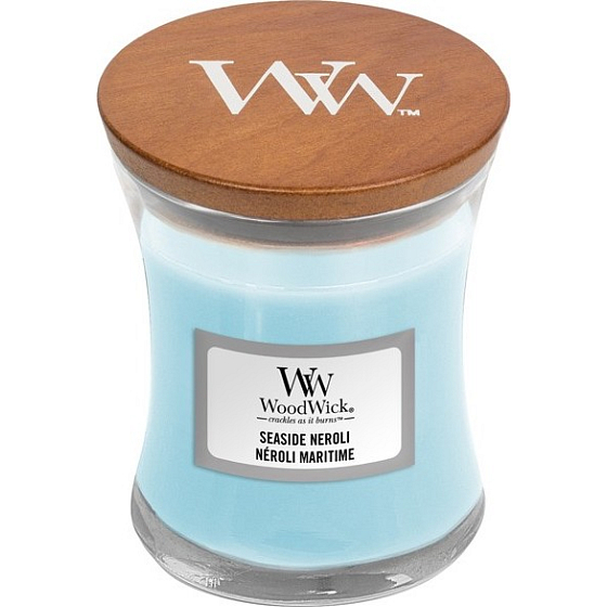 Woodwick Seaside Neroli - Pobrežná neroli vonná sviečka s dreveným knôtom a viečkom sklo malá 85 g