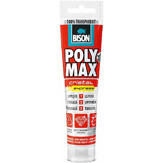 Bison Poly Max Crystal Express rýchloschnúce univerzálne montážne lepidlo a tmel Číry 115 g