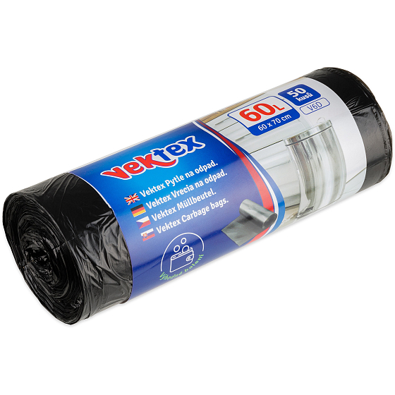 Vektex Vrecia na odpad čierne 6 µ, 60 litrov 60 x 70 cm 50 kusov