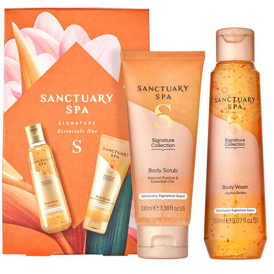 Sanctuary Spa Signature Collection telový peeling 100 ml + sprchový gél 150 ml, kozmetická sada pre ženy