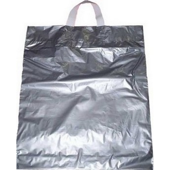 Press Igelitová taška 45 x 36 cm Strieborná s čiernym uchom 1 kus
