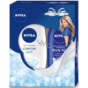 Nivea Creme Soft sprchový gél 250 ml + Výživné telové mlieko 250 ml, kozmetická sada