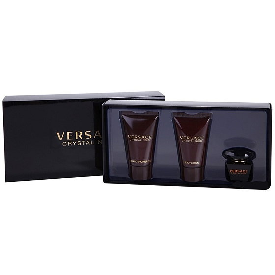 Versace Crystal Noir toaletná voda pre ženy 5 ml + telové mlieko 25 ml + sprchový gél 25 ml, darčeková sada