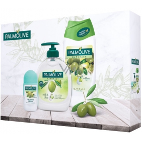 Palmolive Delicate Fresh deodorant anti-perspirant roll-on pre ženy 50 ml + Olive & Milk tekuté mydlo 300 ml + Olive & Milk sprchový gél 250 ml, kozmetická sada