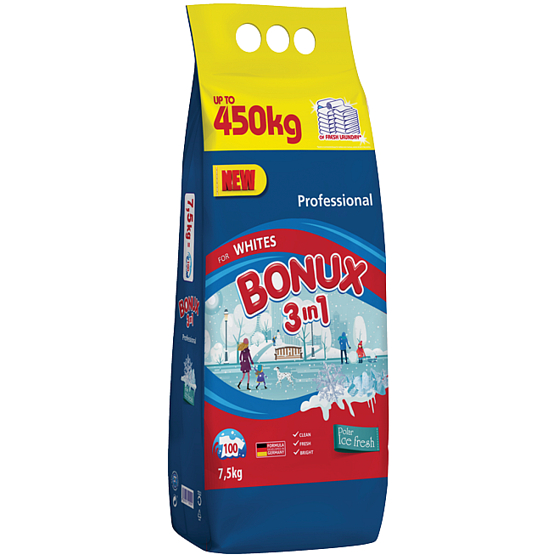 Bonux White Polar Ice Fresh 3v1 prací prášok na bielu bielizeň 100 dávok 7,5 kg