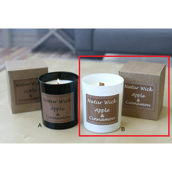 Lima Natur Wick Black & White Jablko a škorica Aróma sviečka drevený knôt biela 175 g 1 kus