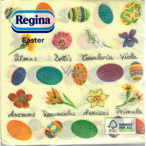 Regina Papierové obrúsky 1 vrstvové 33 x 33 cm 20 kusov Veľkonočné žlté, farebné vajíčka a kvietkov