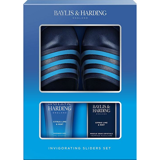 Baylis & Harding Men Citrus Lime and Mint sprchový gél 200 ml + kryštály do kúpeľa 100 g + papuče, kozmetická sada pre mužov