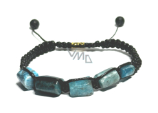 Apatitový modrý náramok zo zaoblených prírodných kameňov, ručne pletený, nastaviteľná veľkosť, realizácia kameňa
