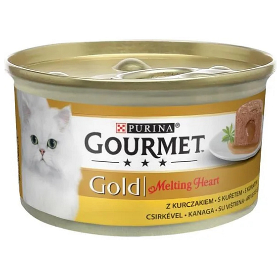 Gourmet Gold Melting Heart paštéta s kuracou omáčkou v konzerve pre dospelé mačky 85 g