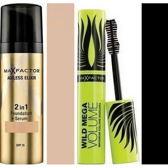 Max Factor Ageless Elixir make-up 2v1 55 Beige 30 ml + Wild Mega Volume riasenka čierna 11 ml