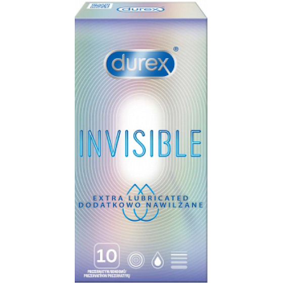 Durex Invisible Extra Thin Extra Lubricated kondómy extra tenké, extra lubrikované nominálna šírka: 54 mm 10 kusov