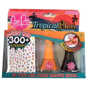 Bo-Po Tropical Bliss lak na nechty zlupovaciu oranžový 2,5 ml + lak na nechty zlupovaciu čierny 2,5 ml + nálepky na nechty, kozmetická súprava pre deti