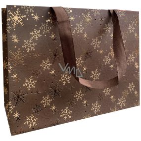 Nekupto Darčeková papierová taška s reliéfom 23 x 18 cm Vianočné snehové vločky hnedá