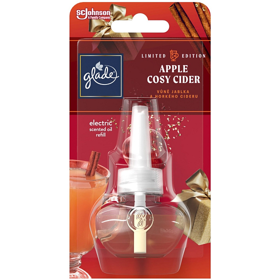 Elektrický vonný olej Glade Apple Cosy Cider - tekutá náplň do elektrického osviežovača vzduchu s jablkom a horúcim jablčným muštom 20 ml