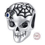 Prívesok Striebro 925 Lebka - čierna pavučina, korálik na halloweenský náramok