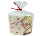 Emocio Love - Dievča s okuliarmi, srdce biela sviečka elipsa 115 x 53 x 100 mm