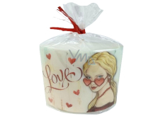 Emocio Love - Dievča s okuliarmi, srdce biela sviečka elipsa 115 x 53 x 100 mm