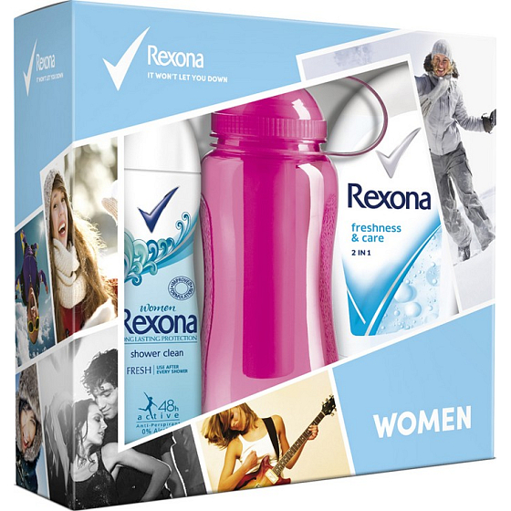 Rexona Freshness & Care sprchový gél 250 ml + Fresh Shower Clean dezodorant sprej 150 ml + športová fľaša 500 ml, kozmetická sada