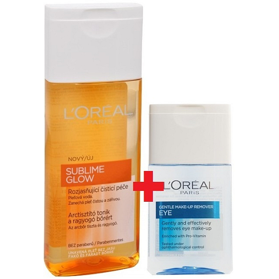 Loreal Paris Sublime Glow rozjasňujúci čistiaci krém na unavenú pleť 200 ml + Loreal Paris jemný odličovač očí 125 ml, kozmetická sada