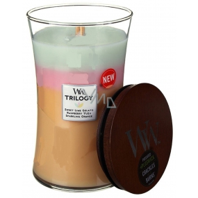 Woodwick Trilogy Summer Sweets - Letný sladkosti vonná sviečka s dreveným knôtom a viečkom sklo veľká 609,5 g