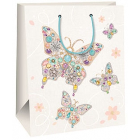 Ditipo Darčeková papierová taška 26,4 x 13,7 x 32,4 cm biela, s motýľmi AB