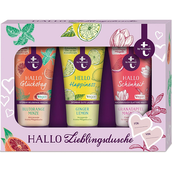 T: BY Tetesept Miniatúry sprchových gélov Hallo Gluckstag + Hello Happiness + Hello Schönheit 3 x 50 ml, kozmetická sada