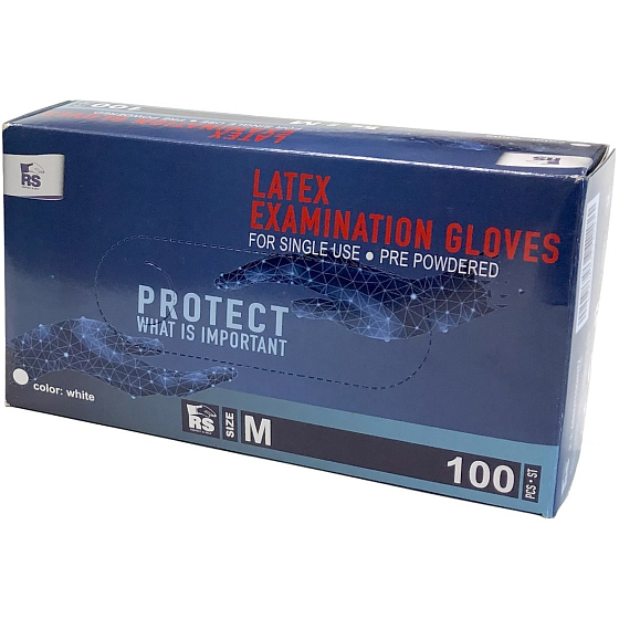 RS Arbbeitsschutz Protect Rukavice jednorazové, vyšetrovacie, bez púdru, latexové, veľkosť M, box 100 kusov