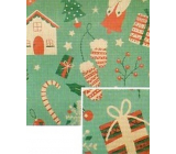 Nekupto Darčekový baliaci papier vianočné 70 x 150 cm Zelený stromčeky, darčeky, rukavice