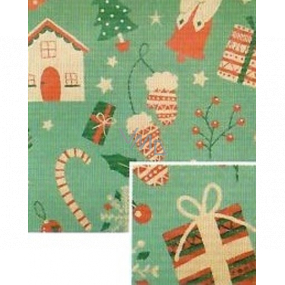 Nekupto Darčekový baliaci papier vianočné 70 x 150 cm Zelený stromčeky, darčeky, rukavice