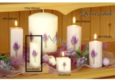 Lima Kvetina Levanduľa vonná sviečka biela s obtiskom levandule valec 40 x 90 mm 1 kus