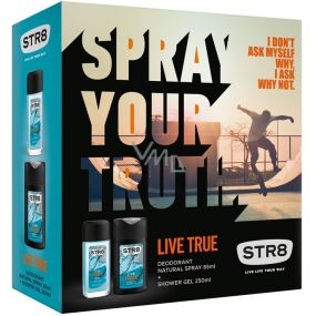 Str8 Live True parfumovaný deodorant sklo pre mužov 85 ml + sprchový gél 250 ml, kozmetická sada